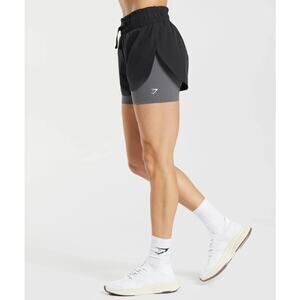 Gymshark 2 In 1 Compression Running Shorts Black Silhouette Gray, S